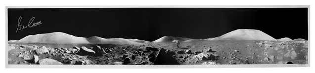 Gene Cernan Signed 40'' Panoramic Photo of the Lunar Surface